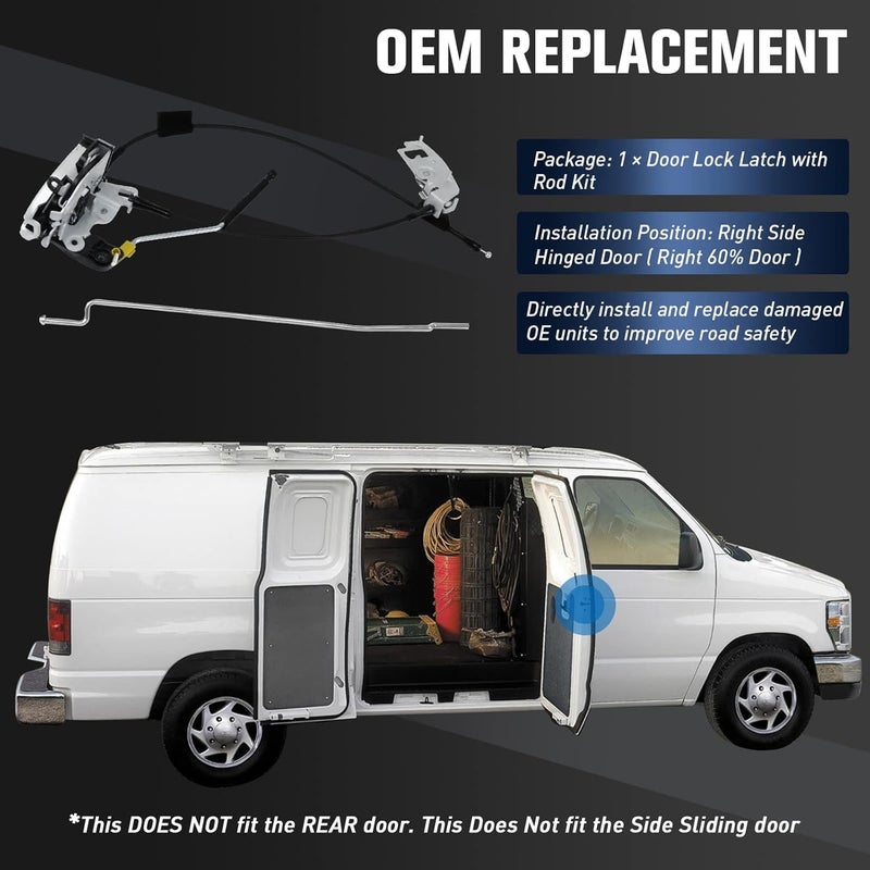 MOTORSTAR Right Hinged Door(Right 60%) Latch w/Cable&Rod 8C2Z-15264A00-B for Ford E150 E250 E350,RH Side Hinged Door Latch Assembly Replaces# 8C2Z-15264A00-D - Image 3